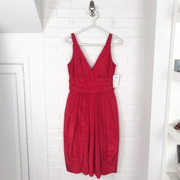 Nicole Miller Collection NWT Red V Neck Cocktail Dress SAMPLE - Picture 1 of 14
